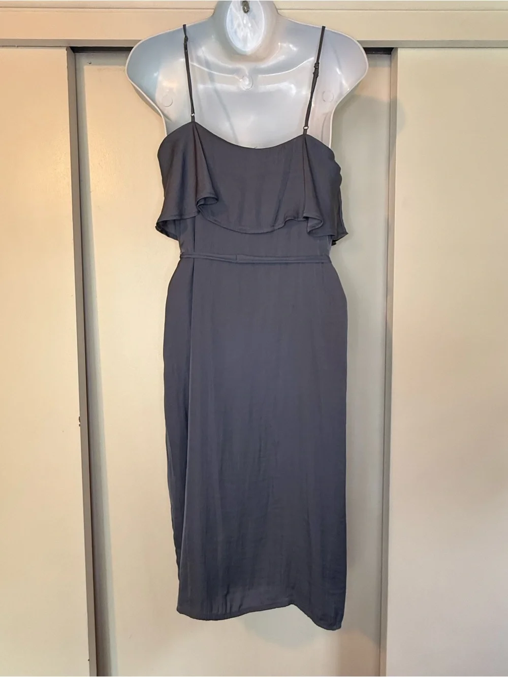 Abercrombie & Fitch Charcoal Blueish Gray Ruffle Maxi Dress - Spaghetti Straps
